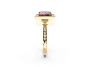 Halo Engagement Ring Setting for Fancy Pink Princess Cut Center with Milgrain Rim, Pave Band and Prong Head in Yellow Gold