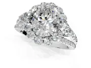Halo Engagement Ring Setting for Oval Center with Two-Strand Split Shank and Prong Head in Platinum