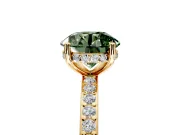 Solitaire Engagement Ring Setting for Fancy Green Round Cut Center with Fine Pave Band and Prong Head in Yellow Gold