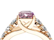 Solitaire Engagement Ring Setting for Fancy Pink Radiant Cut Center with Graduated Shared Prongs and Prong Head in Rose Gold