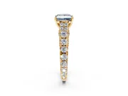 Solitaire Engagement Ring Setting for Fancy Blue Princess Cut Center with Pave Cathedral Shoulders and Prong Head in Yellow Gold