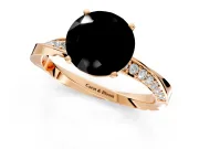 Side Accent Engagement Ring Setting for Fancy Black Round Cut Center with Accent Shoulders and Prong Head in Rose Gold