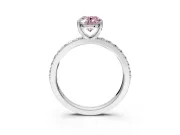 Solitaire Engagement Ring Setting for Fancy Pink Oval Center with Round Cut Pave Band and Prong Head in Sterling Silver
