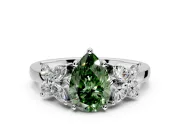 Floral Engagement Ring Setting for Fancy Green Pear-Shaped Center with Marquise Cluster Shoulders and Prong Head in White Gold
