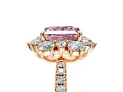 Floral Halo Engagement Ring Setting for Fancy Pink Princess Cut Center with Pave Accents and Prong Head in Rose Gold