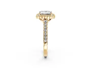 Milgrain Floral Halo Engagement Ring Setting for Princess Cut Center with Pave Band and Prong Head in Yellow Gold