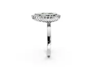 Halo Engagement Ring Setting for Fancy Green Pear-Shaped Center with Milgrain Bezel Rim, Plain Band and Prong Head in Sterling Silver