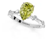 Solitaire Engagement Ring Setting for Fancy Yellow Pear-Shaped Center with Bezel Station Band and Prong Head in Platinum