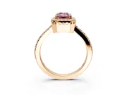 Halo Engagement Ring Setting for Fancy Pink Emerald Cut Center with Inner Milgrain Border and Prong Head in Rose Gold