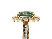 Milgrain Halo Engagement Ring Setting for Fancy Green Radiant Cut Center with Bezel Point Accents and Prong Head in Yellow Gold