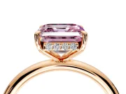 Hidden Halo Engagement Ring Setting for Fancy Pink Asscher Cut Center with Thin Rounded Band and Prong Head in Rose Gold