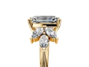 Floral Cluster Engagement Ring Setting for Emerald Cut Center with Marquise Accents and Prong Head in Yellow Gold