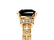 Solitaire Engagement Ring Setting for Fancy Black Asscher Cut Center with Filigree Band and Prong Head in Yellow Gold