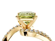 Solitaire Engagement Ring Setting for Fancy Yellow Princess Cut Center with Pave Bypass Swirl Band and Prong Head in Yellow Gold