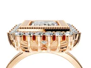 Halo Engagement Ring Setting for Princess Cut Center with Milgrain Bezel Rim, Plain Band and Prong Head in Rose Gold