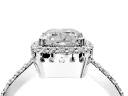 Halo Engagement Ring Setting for Cushion Cut Center with Inner Milgrain Border and Prong Head in Platinum