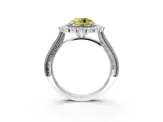 Milgrain Halo Engagement Ring Setting for Fancy Yellow Round Cut Center with Bezel Point Accents and Prong Head in Sterling Silver