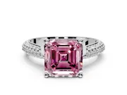 Solitaire Engagement Ring Setting for Fancy Pink Asscher Cut Center with Multi-Row Accents and Prong Head in White Gold