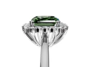 Starburst Halo Engagement Ring Setting for Fancy Green Asscher Cut Center with Thin Round-Wire Band and Prong Head in Platinum