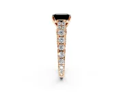 Solitaire Engagement Ring Setting for Fancy Black Emerald Cut Center with Pave Cathedral Shoulders and Prong Head in Rose Gold