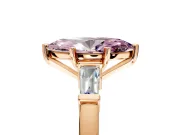 3 Stone Engagement Ring Setting for Fancy Pink Marquise Center with Channel Baguette Accents and Prong Head in Rose Gold