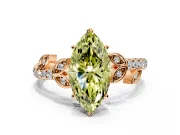Leaf Motif Engagement Ring Setting for Fancy Yellow Marquise Center with Pave Band and Prong Head in Rose Gold