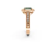 Milgrain Halo Engagement Ring Setting for Fancy Green Radiant Cut Center with Pave Band and Prong Head in Rose Gold