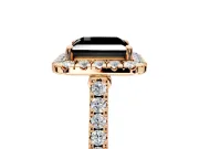 Halo Engagement Ring Setting for Fancy Black Princess Cut Center with Narrowing Pave Band and Prong Head in Rose Gold