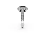Halo Engagement Ring Setting for Fancy Black Asscher Cut Center with Milgrain Channel Band and Prong Head in White Gold