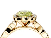 Halo Engagement Ring Setting for Fancy Yellow Cushion Cut Center with Pave and Plain Twist Band and Prong Head in Yellow Gold