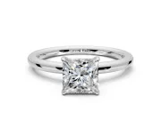 Low-Set Solitaire Engagement Ring Setting for Princess Cut Center with Thin Plain Band and Prong Head in Platinum