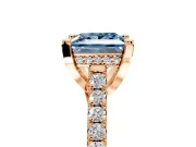 Solitaire Engagement Ring Setting for Fancy Blue Princess Cut Center with Widening Pave Band and Claw Prong Head in Rose Gold