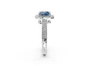 Milgrain Halo Engagement Ring Setting for Fancy Blue Cushion Cut Center with Three-Sided Pave Band and Prong Head in Platinum
