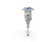 Milgrain Halo Engagement Ring Setting for Fancy Blue Pear-Shaped Center with Shoulder Bezels and Prong Head in White Gold
