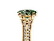 Solitaire Engagement Ring Setting for Fancy Green Oval Center with Pave Rail Split Shank and Prong Head in Yellow Gold