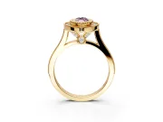 Halo Engagement Ring Setting for Fancy Pink Marquise Center with Milgrain Frame, Pave Band and Prong Head in Yellow Gold