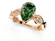 Solitaire Engagement Ring Setting for Fancy Green Pear-Shaped Center with Accented Twist Band and Leaf Prong Head in Rose Gold