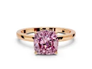 Hidden Halo Engagement Ring Setting for Fancy Pink Cushion Cut Center with Plain Band and Tall Prong Head in Rose Gold