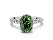 Solitaire Engagement Ring Setting for Fancy Green Oval Center with Band of Accents and Prong Head in Platinum