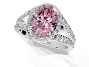 Halo Engagement Ring Setting for Fancy Pink Oval Center with Narrow Pave Split Shank and Prong Head in Platinum