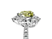 Floral Halo Engagement Ring Setting for Fancy Yellow Heart-Shaped Center with Pave Accents and Prong Head in Platinum