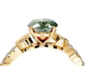 Leaf Motif Engagement Ring Setting for Fancy Green Oval Center with Pave Band and Prong Head in Yellow Gold