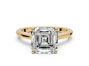 Solitaire Engagement Ring Setting for Asscher Cut Center with Narrow Cathedral Band and Prong Head in Yellow Gold