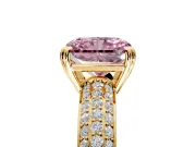Solitaire Engagement Ring Setting for Fancy Pink Radiant Cut Center with Multi-Row Pave Accents and Basket Head in Yellow Gold