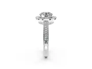 Milgrain Halo Engagement Ring Setting for Round Cut Center with Three-Sided Pave Band and Prong Head in Sterling Silver