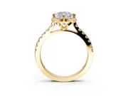Floral Engagement Ring Setting for Cushion Cut Center with Pave Band and Floral Prong Head in Yellow Gold