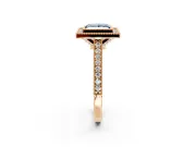 Halo Engagement Ring Setting for Fancy Blue Princess Cut Center with Milgrain Pave Band and Bezel Head in Rose Gold