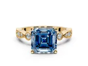 Solitaire Engagement Ring Setting for Fancy Blue Asscher Cut Center with Milgrain Bezel Accents and Prong Head in Yellow Gold