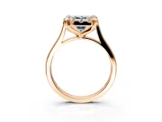 Single Halo Engagement Ring Setting for Fancy Blue Emerald Cut Center with Corner Claws, Plain Band and Prong Head in Rose Gold