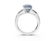 3 Stone Engagement Ring Setting for Fancy Blue Princess Cut Center with Tapered Baguettes, Plain Band and Prong Head in White Gold